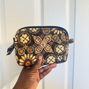Vera Bradley Brown Floral Quilted Zip Pouch with Orange Accents